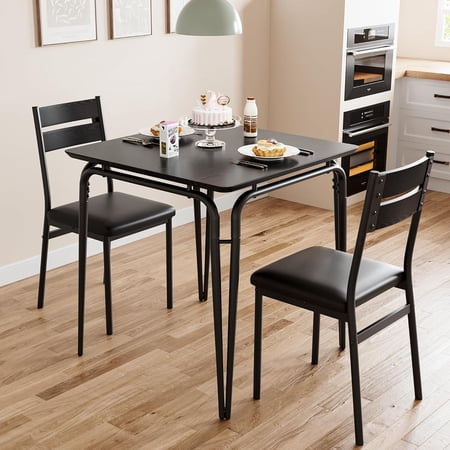 Dining Table for 2-Small Square Kitchen Dining Dinner Room Tables Set Space Saving Wood Modern Dinette Accent Furniture for Breakfast Nook Apartment Home Office Small Space 3 Piece