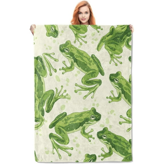 Frog Blanket Gifts for Adults Kids Women Girls Soft Warm Lightweight Cozy Green Animal Frogs Throw Blankets for Bed Sofa Couch Living Room Decor 50x60in