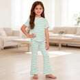thumbnail image 2 of BXSRUTA Toddler Girls 2 Piece Outfit Soft Cotton Short Sleeve Top Flared Pants Casual Daily Wear Set, 2 of 8