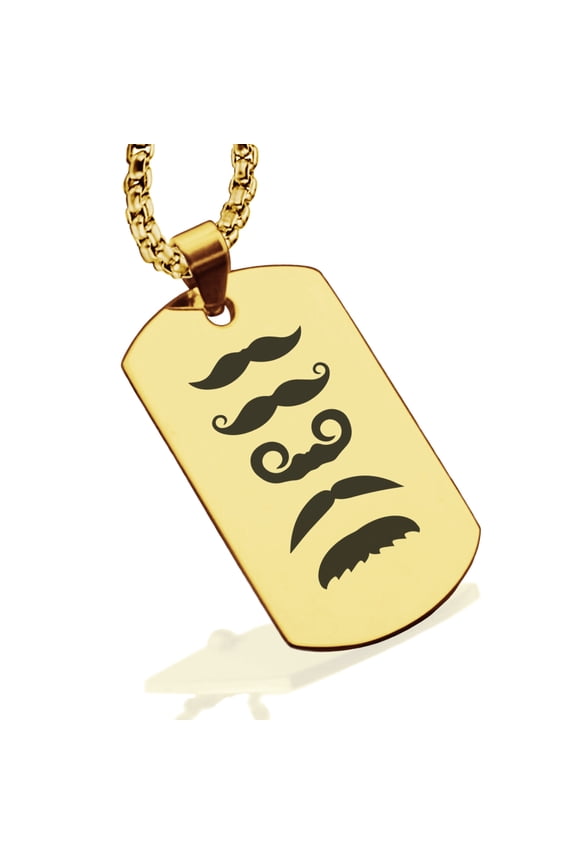 Stainless Steel Mustache Dad Dog Tag Pendant Necklace