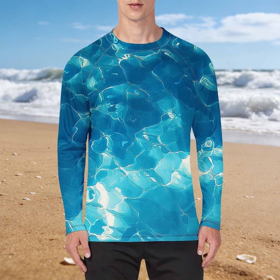 ZRGHAOYLQ Big and Tall Mens Long Sleeve Sun Protection Shirts Cooling Quick Dry T-Shirt UPF 50 Rash Guard Outdoor UV Protection Shirt for Outdoor Swimming Hiking