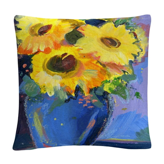 Sunflowers Ii' Floral Bold Still Life Painting By Sheila Golden 16 X 16 Decorative Throw Pillow