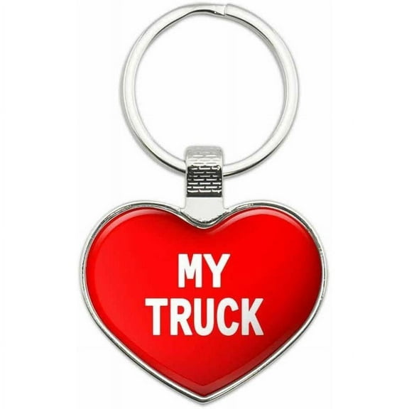 Truck - I Love My Metal Heart Keychain Key Chain Ring, Red
