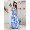 thumbnail image 2 of Cuteduck Womens Casual Sleeveless Long Dress Sexy Spaghetti Strap Deep V Neck Floral Boho Criss Cross Backless Chiffon Beach Party Maxi Dress, S-2XL, 2 of 4