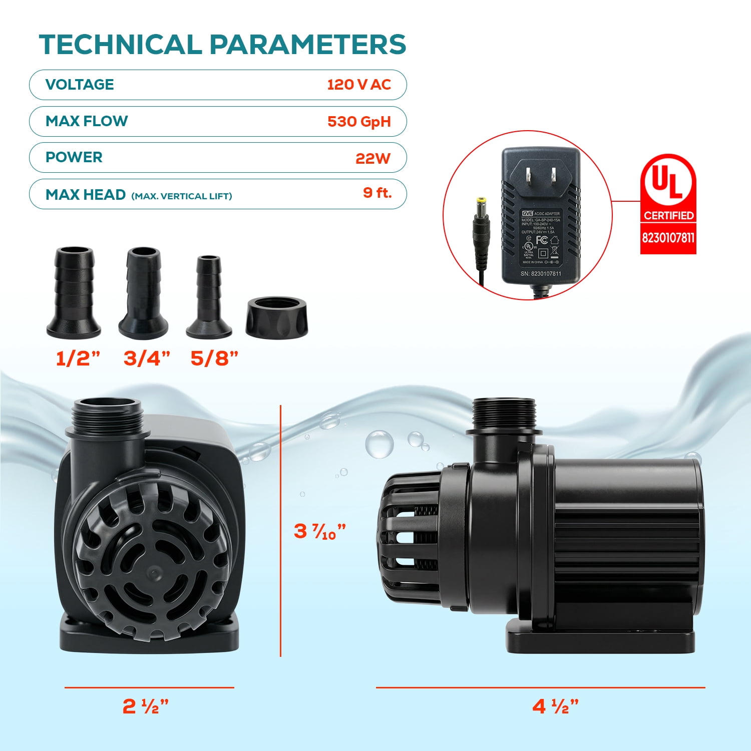 Aqua Dream 530 GPH 24V DC Eco Marine Aquarium Wave Maker Water Pump