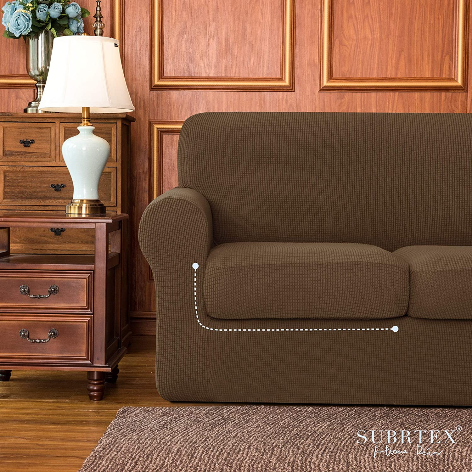 Subrtex 4-Piece Stretch Textured Grid Sofa Cover Slipcover,Separate Cushion Cover(Coffee, Sofa)