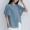 Blue, variant on Munlar Button down Shirts for Women Army Green Chiffon Business Casual Summer Collared Solid Short Sleeve Tops L