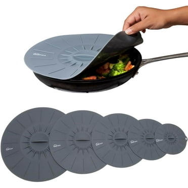 Silicone Lids - Set of 5: 6, 8, 10, 12, and 14 Inches - Suction Cup Lids for Pots, Pans, Bowls, Cups, Frying Pans - Splash Proof - Convenient Food Storage