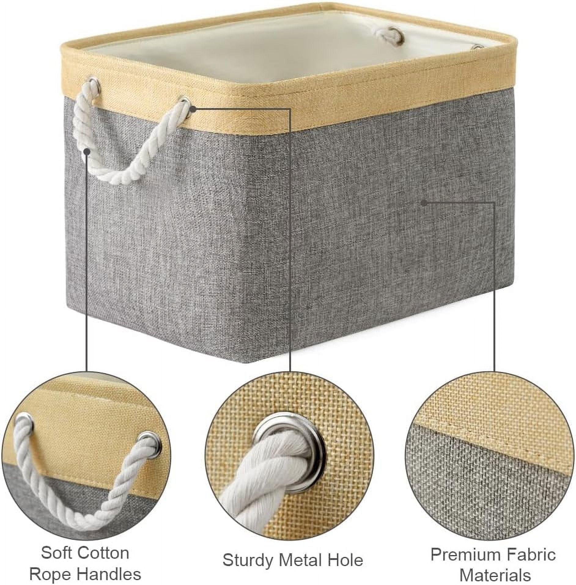 Tegance Small Storage Baskets for Shelves, Storage Cube Organizer, Storage Bins, 12 x 8 x 5 Inches, Rectangle Canvas Fabric Collapsible Shelf Box with Handles, Gold & Grey