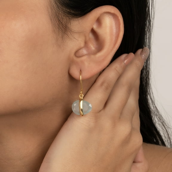Aquamarine Earring Gold Vermeil Handmade 925 Sterling Silver Jewelry