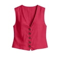 thumbnail image 5 of Arlun Women's Summer 2 Piece Outfits Dressy Button down V-Neck Sleeveless Vest Top and Loose Shorts with Pockets Simple Solid Color Work and Leisure Matching Sets 2026 Red L, 5 of 7