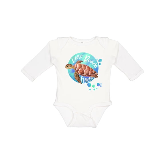 Inktastic Vero Beach, Florida Swimming Sea Turtle with Bubbles Boys or Girls Long Sleeve Baby Bodysuit