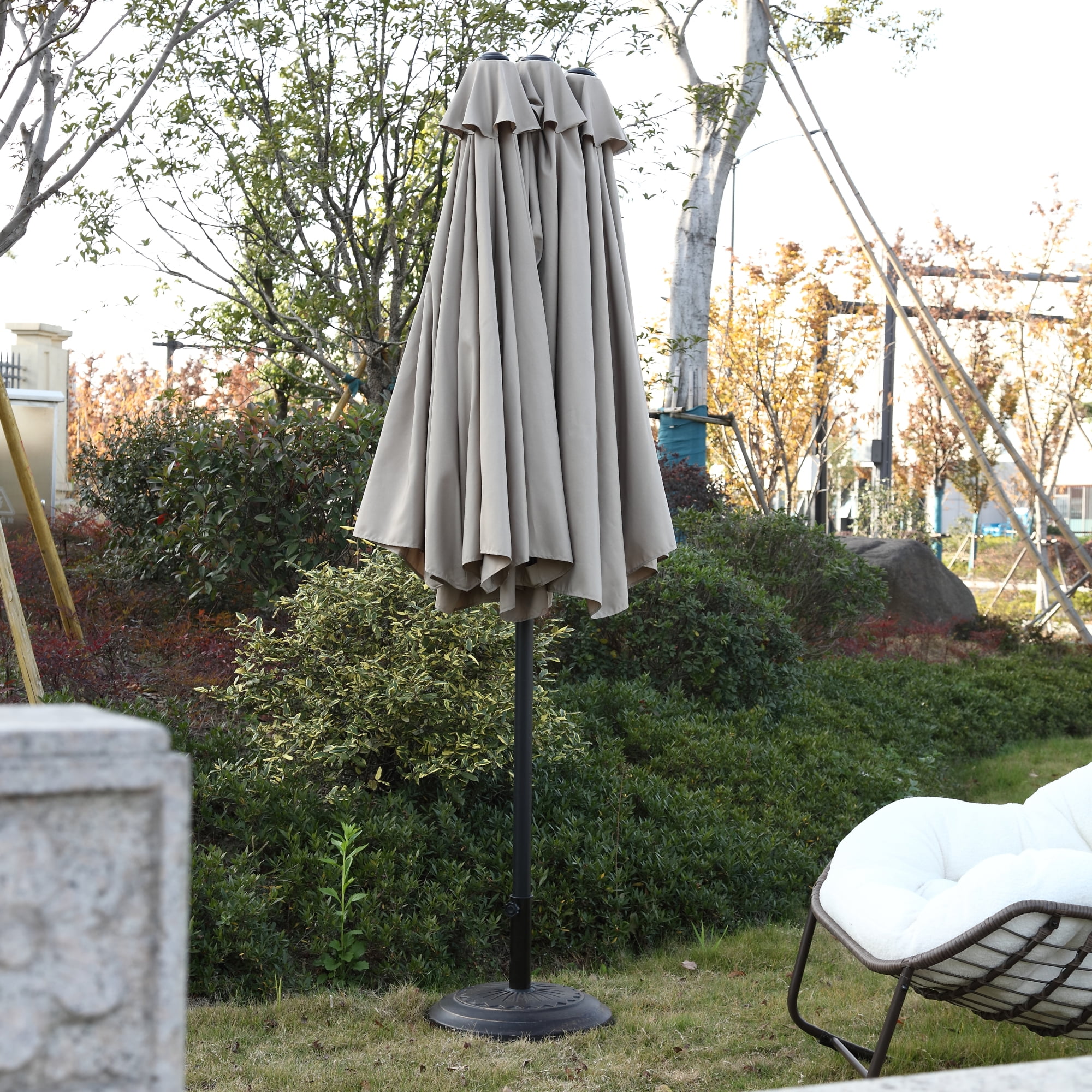 Leumius Large Patio Umbrella,Outdoor Double-Sided Rectangle Big Market Umbrella with Crank Stand,Outside Umbrellas for Poolside Lawn Backyard,Khaki(No Base)