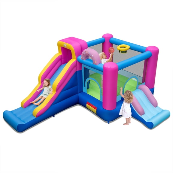 Costway Inflatable Bounce House with Slides, Jumping Area, Climbing Wall, Basketball Hoop