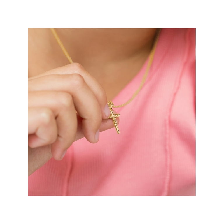 Gold Plated Small Jesus Crucifix Cross Pendant Catholic Necklace for Kids 16