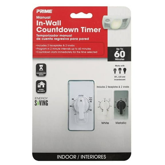 Prime Wire & Cable TNIW060-RC In-Wall Spring Wound Timer, White