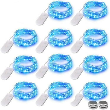 GJX 10 Pcs Fairy Lights Battery Operated Lights Outdoor for Wedding Party Bedroom Patio Christmas Decor Waterproof Twinkle 20 LEDs String Lights Blue