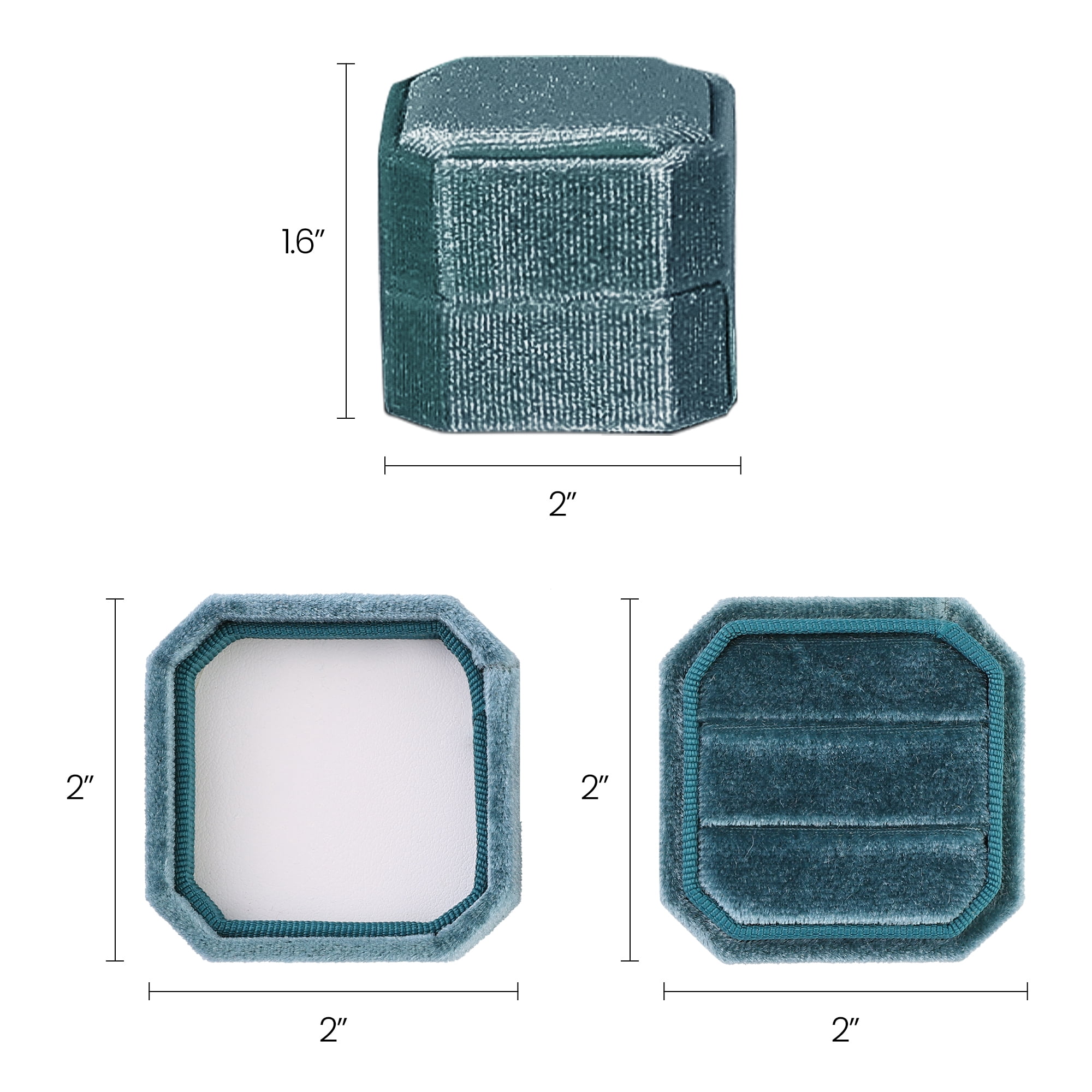 Velvet Ring Box for Proposal Engagement Wedding Ceremony Storage 2 Slots Peacock Green