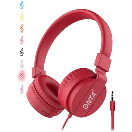 ONTA Kids Headphones for Boys Girls - Child Student Headset Wired Plug Toddler Earphones School Teen on Ear for Computer | Laptop | Plane Travel | Game (red)
