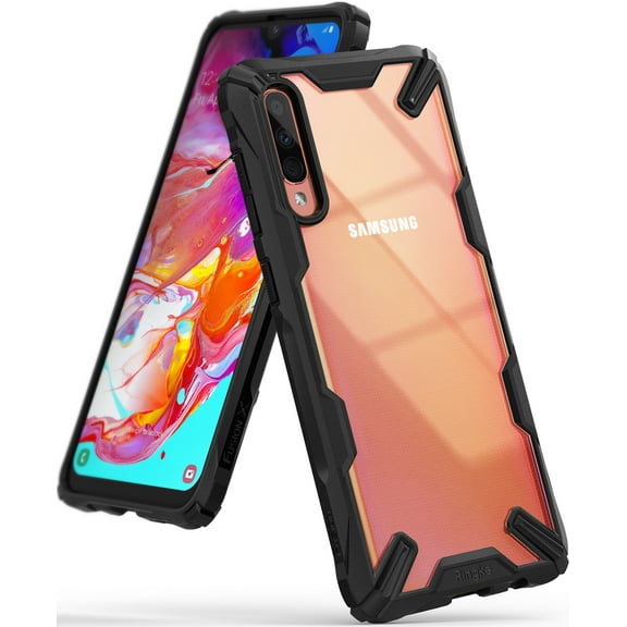 Ringke Fusion-X Case Compatible with Samsung Galaxy A70, Transparent Hard Back Shockproof Advanced Bumper Cover - Black