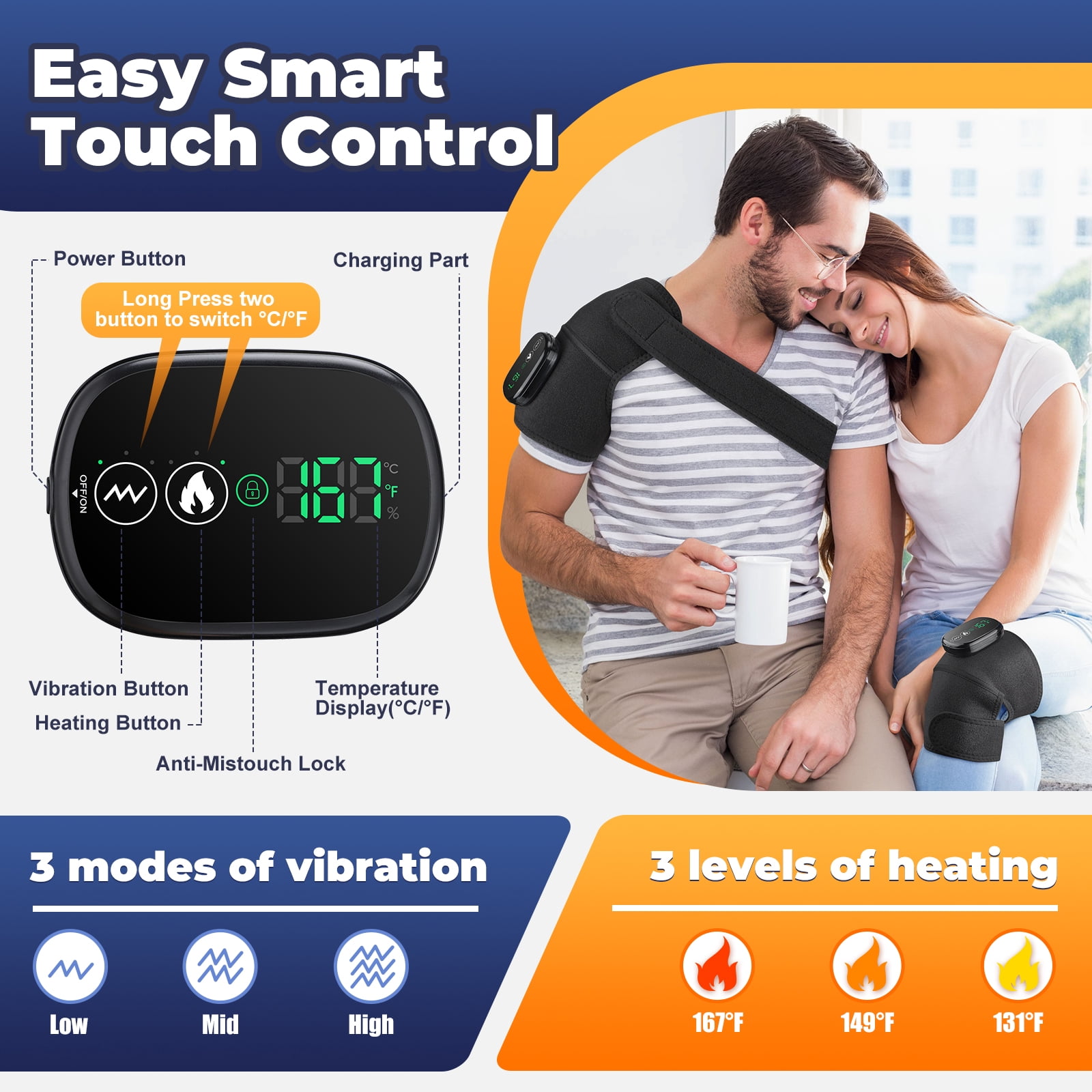 Cordless Knee Massager with Heat and Vibration, Heating Pad for Knee Shoulder Elbow Relax, 3 Vibrations and Heating Modes, Heated Knee Brace for joint with Massage(1pcs)