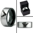 thumbnail image 4 of Tungsten Flying Eagle Band Ring 8mm Men Women Comfort Fit Brushed Gray Flat Cut Black Polished, 4 of 4