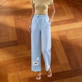 thumbnail image 4 of Yteetum Women's Cotton Linen Pants Summer Drawstring Elastic Waist Pant Women Casual Printed Loose Lightweight Breathable Travel Vacation Beach Trousers, 4 of 6