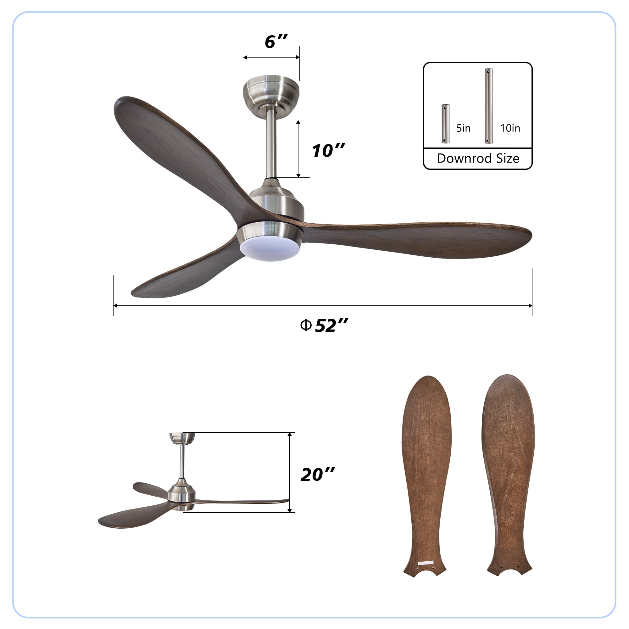 Leumius 52" Ceiling Fan with Lights and Remote Control, Quiet DC Motor Ceiling Fans 6 Speed Levels,Reversible Ceiling Fan for Patio Living Room Bedroom Silver