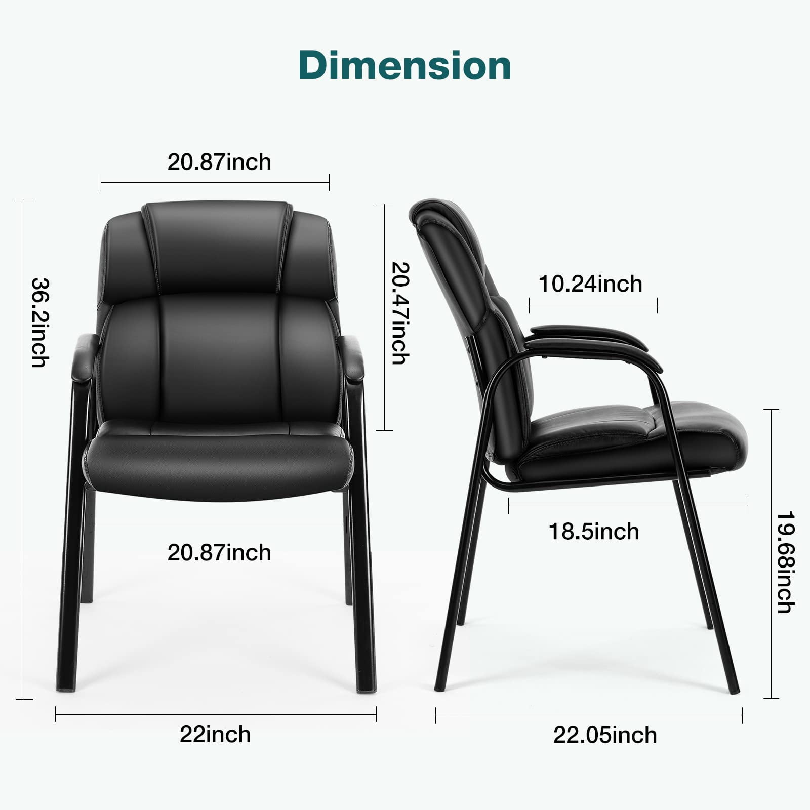GIANNA Set of 2 Leather Guest Chairs with Padded Arms, Office Reception Side Chairs for Waiting Room, Conference, Lobby, Church, Clinic, or Home, Black