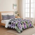 thumbnail image 5 of Twin XL Quilt Set 68''x98'', Lavender Floral Lightweight Bedspread Coverlet Set with 2 Pillow Shams, Purple Flowers Butterfly Black Gray Plaid Breathable All Season Quilt Bedding for Dorm/Guest Room, 5 of 9