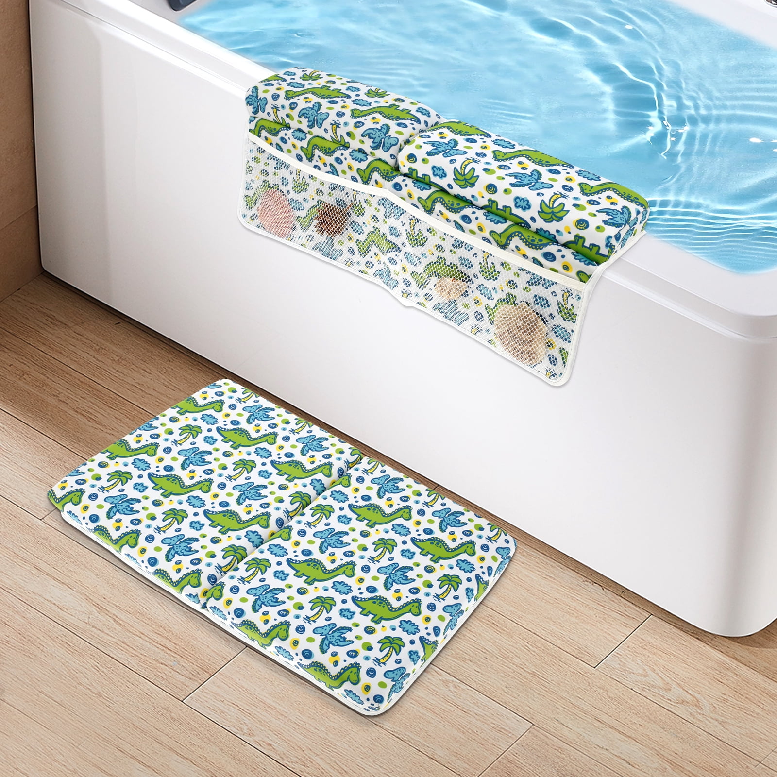 Pcapzz Baby Bath Kneeler and Elbow Rest Pad Set Nonslip Baby Bathtub Kneeling Pad Waterproof Bathtub Elbow Support Pad with 4 Side Pockets Painless Baby Bathtub Kneeler Mat for Baby Bathing