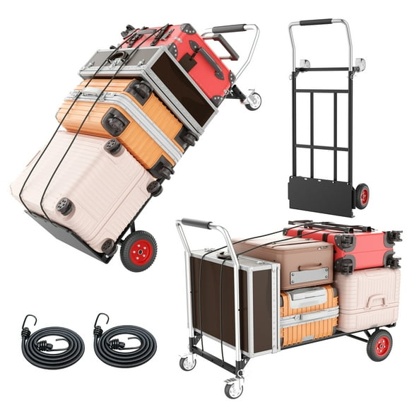 3-in-1 Convertible Truck Dolly with 600LB Load Rating - 49.6"x23.2"x39.3" Multi-Function Vehicle Moving System, Black Metal Transport Cart