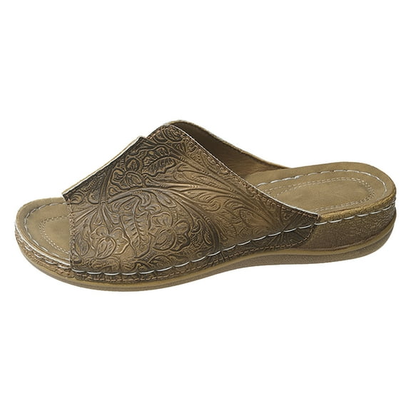 Mostsola Women's Open Toe Wedge Sandals Retro Printed Slip on Summer Slippers with Arch Support