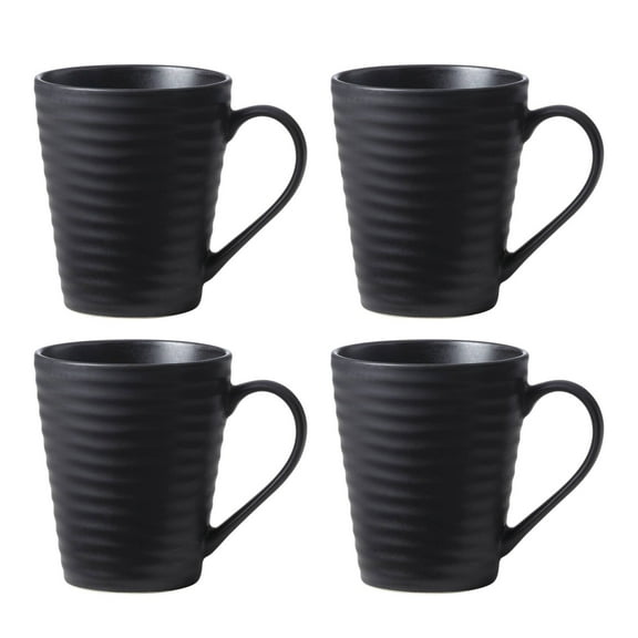 Oneida Ridge Black 12 oz Black Stoneware Mugs (Set of 4)