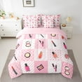 thumbnail image 2 of Manfei Lipstick Cosmetics Twin Bedding Sets 7-Piece,Geometric Plaid Bedding Comforter Set,Pink Bowtie Bow Sheet Sets For Girls,Breathable Home Decor Reversible, 2 of 8