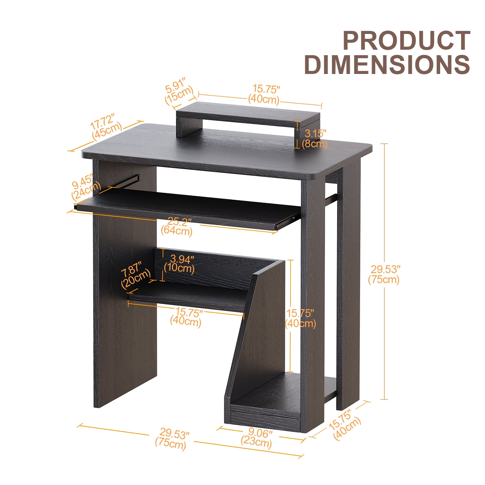 ALISENED Computer Desk with Monitor Stand Keyboard Tray, 29.5 inch Sturdy Desk with Storage Shelves For Office,Living Room,Study