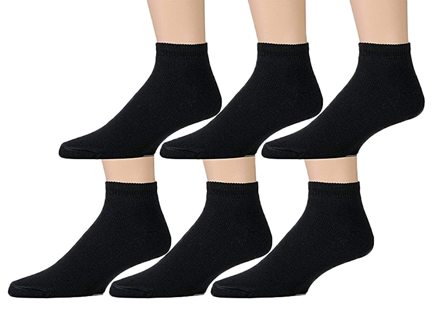 SOCKS'NBULK 6 Pairs Of Womens Black Quarter Ankle Athletic Socks, Sock
