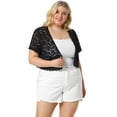thumbnail image 3 of Women's Plus Size Shrug Cardigan Lace Allover Open Front Short Sleeve Crop Bolero Jacket Black 2X, 3 of 7