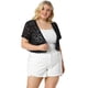 thumbnail image 3 of Women's Plus Size Shrug Cardigan Lace Allover Open Front Short Sleeve Crop Bolero Jacket Black 4X, 3 of 7