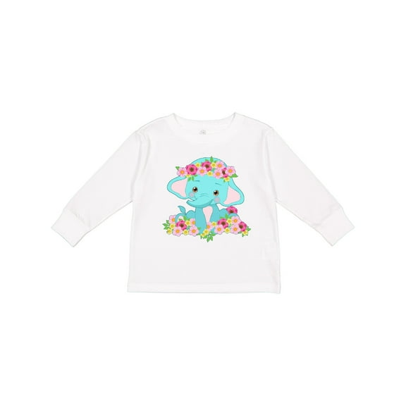 Inktastic Cute Baby Elephant with Flowers Boys or Girls Long Sleeve Toddler T-Shirt