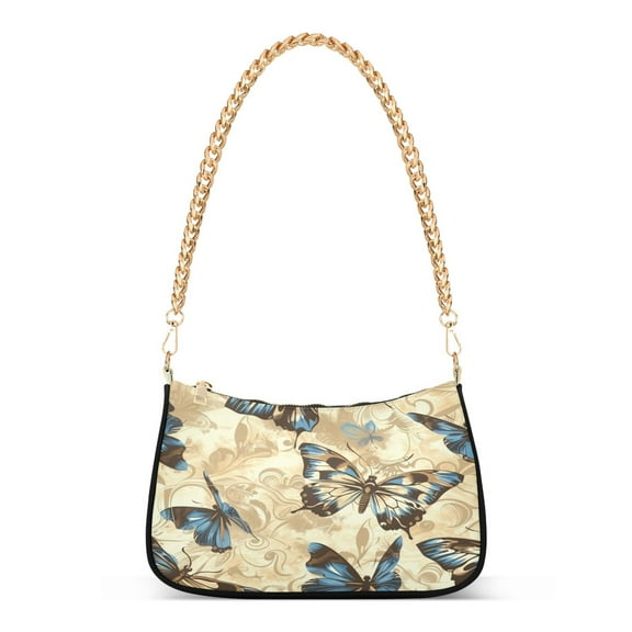 Ryvnso Blue Butterflies Womens Chain Shoulder Bag Tote Handbags Clutch Hobo Purse with Zipper for Travel