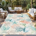 thumbnail image 2 of Teal Red Jellyfish Coastal Outdoor Rug 4x6 Ft - Reversible Patio Rug Outdoor Camping Rugs, Nautical Beach Coral Starfish Indoor Outdoor Area Rugs, Non-Slip Outdoor Carpet Runner for Deck/Porch, 2 of 8