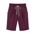 thumbnail image 2 of Bermuda Shorts for Women Knee Length Cotton Linen Casual Shorts Drawstring High Waisted Shorts Jogger Athletic Shorts Red XL, 2 of 6