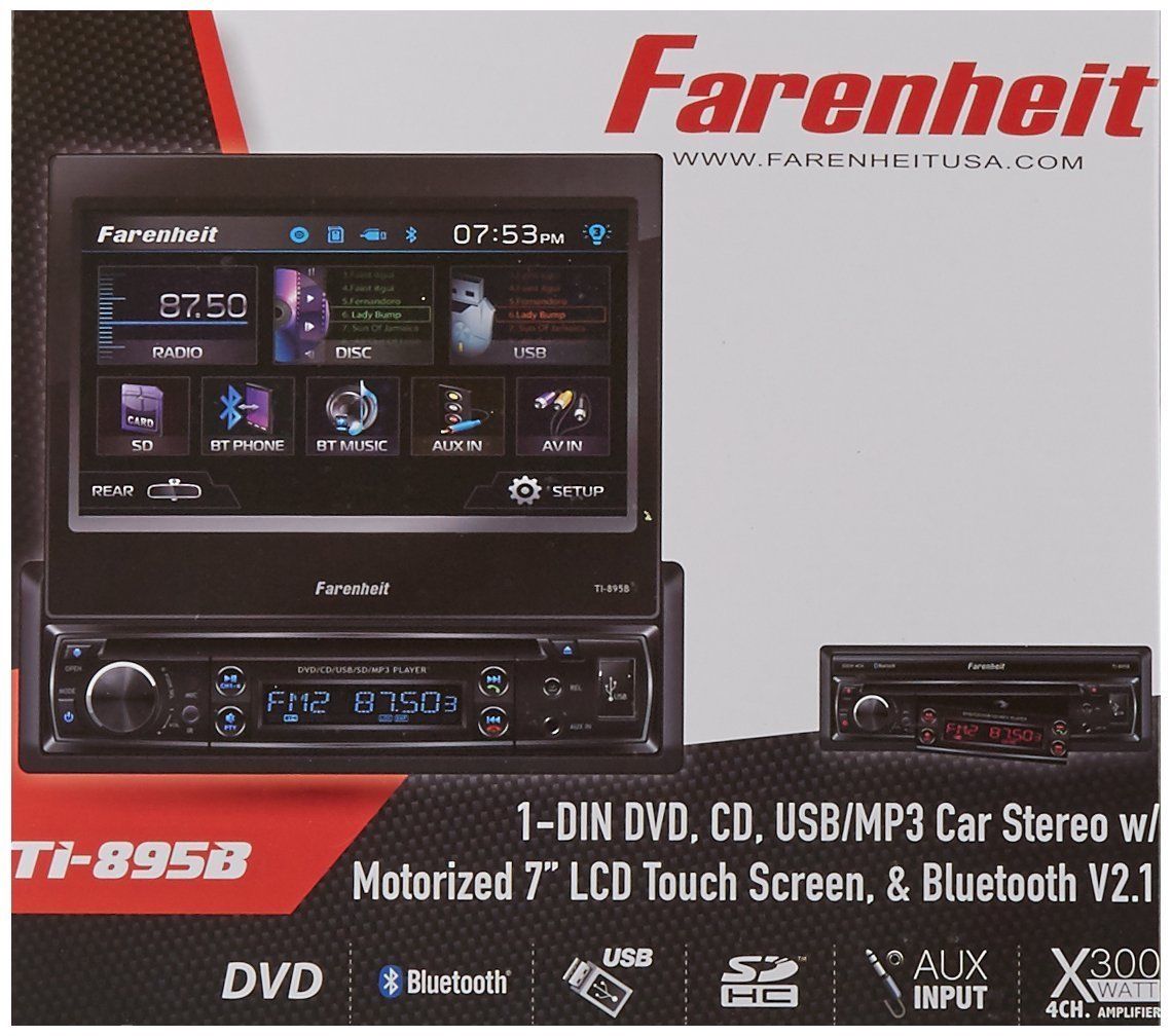 TI-895B - Farenheit In-Dash 1-DIN 7" Motorized Flip-Out LCD Touchscreen DVD/CD/USB Receiver with Bluetooth V3.0 - image 4 of 4