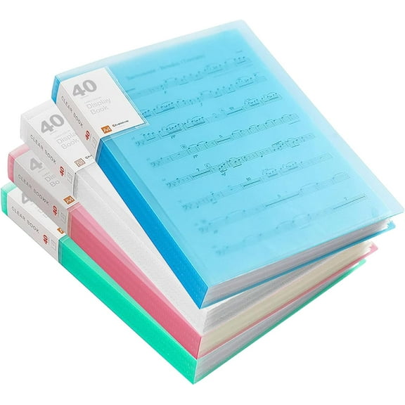 4 Pcs 40 Pockets Presentation Display Book Folder with Clear Sheet Protectors, 4 Colors A4 Waterproof Folder Binder Display 80 Pages Bound Sheet Protector for Document, Sheet Music, Photo