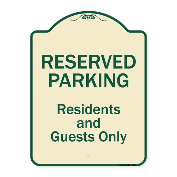 SignMission Designer Series Sign - Reserved Parking - Residents And Guests Only | Tan & Green 18" x 24" Heavy-Gauge Aluminum Architectural Sign | Protect Your Business & Municipality |