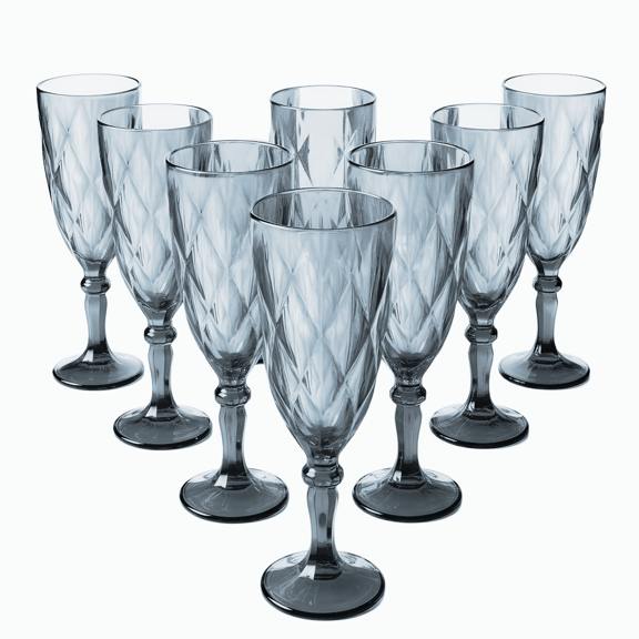 Juego 8 Copas de Vidrio Cristal para Champaña Vino Agua Color Azul Cobalto