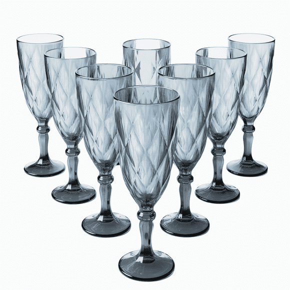 Juego 8 Copas de Vidrio Cristal para Champaña Vino Agua Color Azul Cobalto