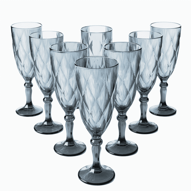 Juego 8 Copas de Vidrio Cristal para Champaña Vino Agua Color Azul Cobalto