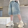 thumbnail image 2 of GiLiling Boys Wide Leg Denim Shorts, Kids Casual Loose Fit Knee Length Jean Shorts with Pockets for Summer Active Play (Light Blue, 11-12 Years), 2 of 7